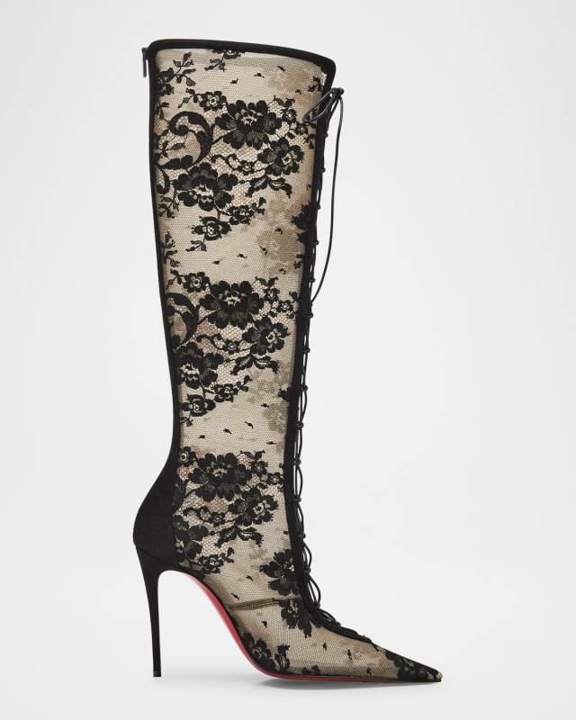 KM Lace Red-Sole Knee-High Boots